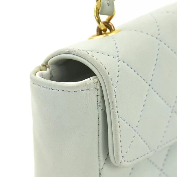 Auth CHANEL Matelasse Chain Shoulder Bag Light Blue/Gold Leather/Metal - Picture 12 of 16
